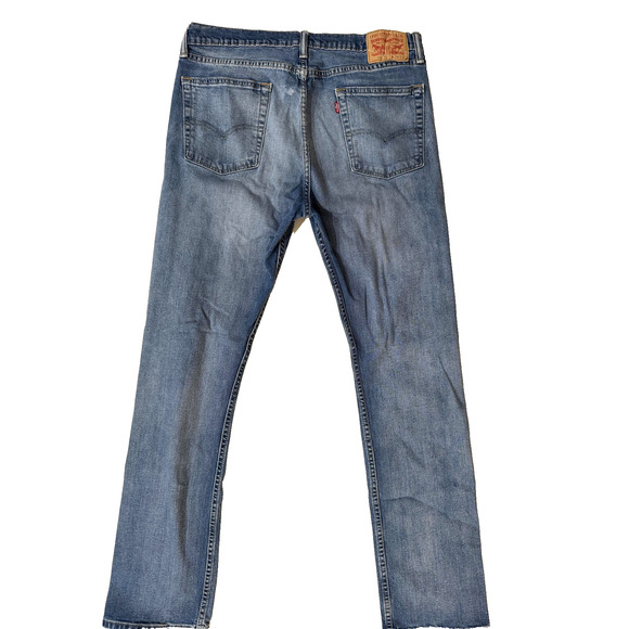 Levi's Jeans 505 Mens 36x32 Denim Slim Fit Light Wash Tapered Leg Distressed - Picture 3 of 6